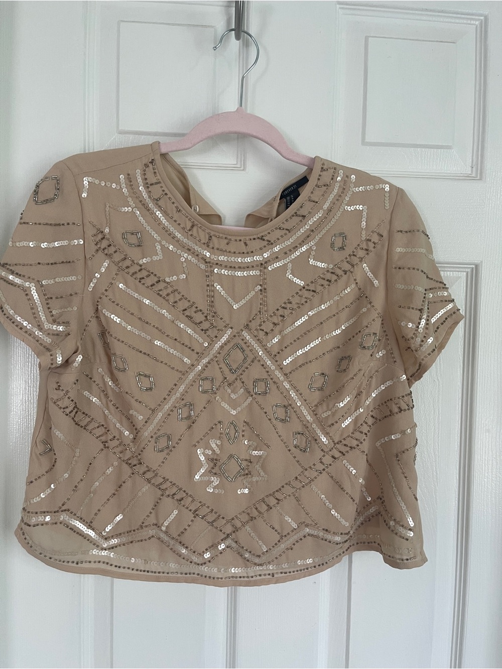 Forever 21 Beige Sequin-Embellished Crop Top